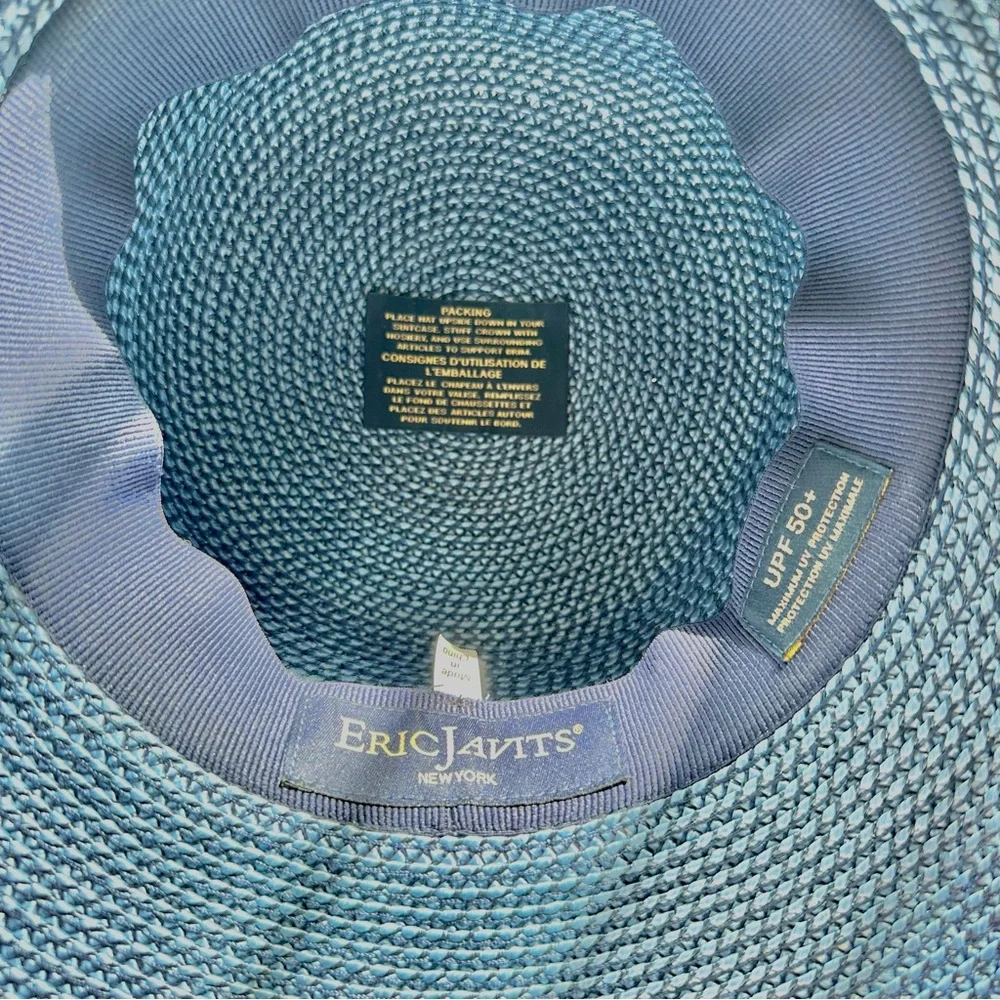 Eric Javits NWOT Best Selling Iconic Hampton Sun Hat in Indigo/White UPF 50+ - Picture 9 of 10